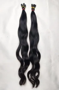 Raw South Indian I-Tip Hair Extensions, USA Stock 1 Raw South Indian wavy I-tip hair extensions in natural black