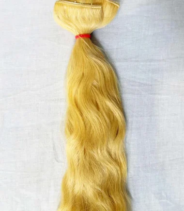 Two-piece 150g blonde human-hair clip-in set