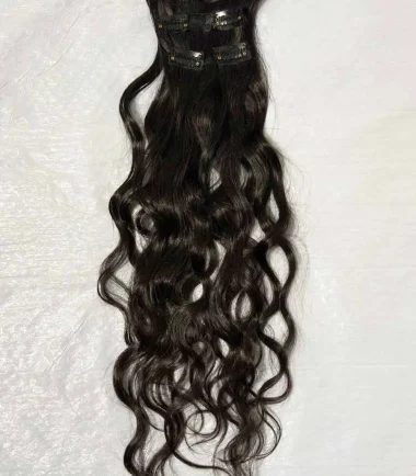 Natural black wavy clip-in hair extensions