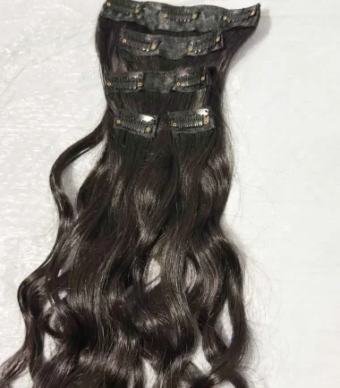 natural-black-wavy-clip-in-hair-extensions-5-piece-9-clip-usa Natural black clip-in hair extensions with nine clips